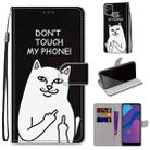 For Huawei Honor 9A Coloured Drawing Cross Texture Horizontal Flip PU Leather Case with Holder & Card Slots & Wallet & Lanyard(18 Middle Finger White Cat) - 1