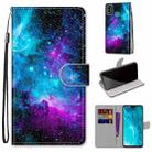 For Huawei Honor 9X Lite Coloured Drawing Cross Texture Horizontal Flip PU Leather Case with Holder & Card Slots & Wallet & Lanyard(Purple Green Starry Sky) - 1