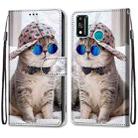 For Huawei Honor 9X Lite Coloured Drawing Cross Texture Horizontal Flip PU Leather Case with Holder & Card Slots & Wallet & Lanyard(B20 Slant Hat Blue Mirror Cat) - 1