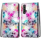 For Huawei Honor 20 Coloured Drawing Cross Texture Horizontal Flip PU Leather Case with Holder & Card Slots & Wallet & Lanyard(Gradient Colorful Flower) - 1