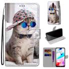For Xiaomi Redmi 8 Coloured Drawing Cross Texture Horizontal Flip PU Leather Case with Holder & Card Slots & Wallet & Lanyard(Slant Hat Blue Mirror Cat) - 1