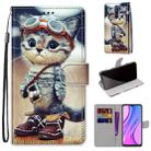For Xiaomi Redmi 9 Coloured Drawing Cross Texture Horizontal Flip PU Leather Case with Holder & Card Slots & Wallet & Lanyard(Leather Shoes Cat) - 1