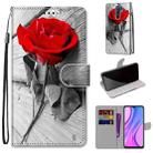 For Xiaomi Redmi 9 Coloured Drawing Cross Texture Horizontal Flip PU Leather Case with Holder & Card Slots & Wallet & Lanyard(Wood Red Rose) - 1