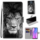 For Xiaomi Redmi 9 Coloured Drawing Cross Texture Horizontal Flip PU Leather Case with Holder & Card Slots & Wallet & Lanyard(Black White Lion Head) - 1