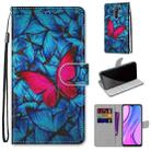 For Xiaomi Redmi 9 Coloured Drawing Cross Texture Horizontal Flip PU Leather Case with Holder & Card Slots & Wallet & Lanyard(Blue Red Butterfly) - 1