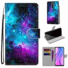 For Xiaomi Redmi 9 Coloured Drawing Cross Texture Horizontal Flip PU Leather Case with Holder & Card Slots & Wallet & Lanyard(Purple Green Starry Sky) - 1