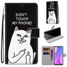 For Xiaomi Redmi 9 Coloured Drawing Cross Texture Horizontal Flip PU Leather Case with Holder & Card Slots & Wallet & Lanyard(Middle Finger White Cat) - 1