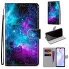 For Xiaomi Redmi 9A Coloured Drawing Cross Texture Horizontal Flip PU Leather Case with Holder & Card Slots & Wallet & Lanyard(Purple Green Starry Sky) - 1