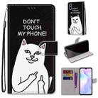 For Xiaomi Redmi 9A Coloured Drawing Cross Texture Horizontal Flip PU Leather Case with Holder & Card Slots & Wallet & Lanyard(Middle Finger White Cat) - 1