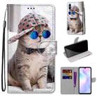 For Xiaomi Redmi 9A Coloured Drawing Cross Texture Horizontal Flip PU Leather Case with Holder & Card Slots & Wallet & Lanyard(Slant Hat Blue Mirror Cat) - 1
