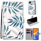For Xiaomi Redmi 9C Coloured Drawing Cross Texture Horizontal Flip PU Leather Case with Holder & Card Slots & Wallet & Lanyard(Pink Green Leaf) - 1