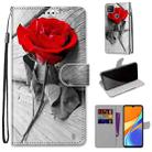 For Xiaomi Redmi 9C Coloured Drawing Cross Texture Horizontal Flip PU Leather Case with Holder & Card Slots & Wallet & Lanyard(Wood Red Rose) - 1