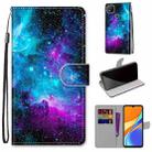 For Xiaomi Redmi 9C Coloured Drawing Cross Texture Horizontal Flip PU Leather Case with Holder & Card Slots & Wallet & Lanyard(Purple Green Starry Sky) - 1