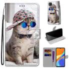 For Xiaomi Redmi 9C Coloured Drawing Cross Texture Horizontal Flip PU Leather Case with Holder & Card Slots & Wallet & Lanyard(Slant Hat Blue Mirror Cat) - 1