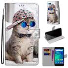 For Xiaomi Redmi Go Coloured Drawing Cross Texture Horizontal Flip PU Leather Case with Holder & Card Slots & Wallet & Lanyard(Slant Hat Blue Mirror Cat) - 1