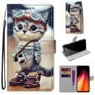 For Xiaomi Redmi Note 8 Coloured Drawing Cross Texture Horizontal Flip PU Leather Case with Holder & Card Slots & Wallet & Lanyard(Leather Shoes Cat) - 1