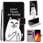 For Xiaomi Redmi Note 8 Coloured Drawing Cross Texture Horizontal Flip PU Leather Case with Holder & Card Slots & Wallet & Lanyard(Middle Finger White Cat) - 1