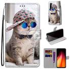 For Xiaomi Redmi Note 8 Coloured Drawing Cross Texture Horizontal Flip PU Leather Case with Holder & Card Slots & Wallet & Lanyard(Slant Hat Blue Mirror Cat) - 1