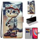 For Xiaomi Redmi Note 8 Pro Coloured Drawing Cross Texture Horizontal Flip PU Leather Case with Holder & Card Slots & Wallet & Lanyard(Leather Shoes Cat) - 1