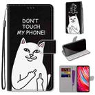 For Xiaomi Redmi Note 8 Pro Coloured Drawing Cross Texture Horizontal Flip PU Leather Case with Holder & Card Slots & Wallet & Lanyard(Middle Finger White Cat) - 1