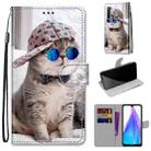 For Xiaomi Redmi Note 8T Coloured Drawing Cross Texture Horizontal Flip PU Leather Case with Holder & Card Slots & Wallet & Lanyard(Slant Hat Blue Mirror Cat) - 1