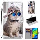 For Xiaomi Redmi Note 9 / 10X 4G Coloured Drawing Cross Texture Horizontal Flip PU Leather Case with Holder & Card Slots & Wallet & Lanyard(Slant Hat Blue Mirror Cat) - 1