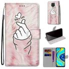 For Xiaomi Redmi Note 9S / 9 Pro Coloured Drawing Cross Texture Horizontal Flip PU Leather Case with Holder & Card Slots & Wallet & Lanyard(Pink Hands Heart) - 1
