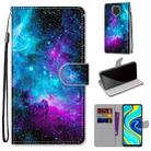 For Xiaomi Redmi Note 9S / 9 Pro Coloured Drawing Cross Texture Horizontal Flip PU Leather Case with Holder & Card Slots & Wallet & Lanyard(Purple Green Starry Sky) - 1