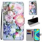 For Xiaomi Redmi Note 9S / 9 Pro Coloured Drawing Cross Texture Horizontal Flip PU Leather Case with Holder & Card Slots & Wallet & Lanyard(Light Pink Bouquet) - 1