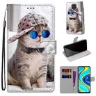 For Xiaomi Redmi Note 9S / 9 Pro Coloured Drawing Cross Texture Horizontal Flip PU Leather Case with Holder & Card Slots & Wallet & Lanyard(Slant Hat Blue Mirror Cat) - 1