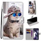 For Xiaomi Mi 10 Lite Coloured Drawing Cross Texture Horizontal Flip PU Leather Case with Holder & Card Slots & Wallet & Lanyard(Slant Hat Blue Mirror Cat) - 1