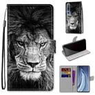 For Xiaomi Mi 10 5G Coloured Drawing Cross Texture Horizontal Flip PU Leather Case with Holder & Card Slots & Wallet & Lanyard(Black White Lion Head) - 1