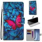 For Xiaomi Mi 10 5G Coloured Drawing Cross Texture Horizontal Flip PU Leather Case with Holder & Card Slots & Wallet & Lanyard(Blue Red Butterfly) - 1