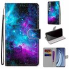 For Xiaomi Mi 10 5G Coloured Drawing Cross Texture Horizontal Flip PU Leather Case with Holder & Card Slots & Wallet & Lanyard(Purple Green Starry Sky) - 1