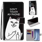 For Xiaomi Mi 10 5G Coloured Drawing Cross Texture Horizontal Flip PU Leather Case with Holder & Card Slots & Wallet & Lanyard(Middle Finger White Cat) - 1