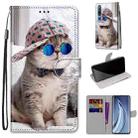 For Xiaomi Mi 10 5G Coloured Drawing Cross Texture Horizontal Flip PU Leather Case with Holder & Card Slots & Wallet & Lanyard(Slant Hat Blue Mirror Cat) - 1