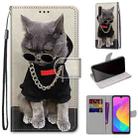 For Xiaomi Mi CC9e / A3 Coloured Drawing Cross Texture Horizontal Flip PU Leather Case with Holder & Card Slots & Wallet & Lanyard(Golden Chain Grey Cat) - 1
