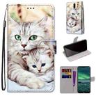 For Nokia 2.3 Coloured Drawing Cross Texture Horizontal Flip PU Leather Case with Holder & Card Slots & Wallet & Lanyard(Big Cat Holding Kitten) - 1