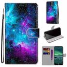 For Nokia 2.3 Coloured Drawing Cross Texture Horizontal Flip PU Leather Case with Holder & Card Slots & Wallet & Lanyard(Purple Green Starry Sky) - 1