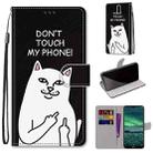 For Nokia 2.3 Coloured Drawing Cross Texture Horizontal Flip PU Leather Case with Holder & Card Slots & Wallet & Lanyard(Middle Finger White Cat) - 1