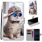 For Nokia 5 Coloured Drawing Cross Texture Horizontal Flip PU Leather Case with Holder & Card Slots & Wallet & Lanyard(Slant Hat Blue Mirror Cat) - 1