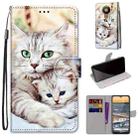 For Nokia 5.3 Coloured Drawing Cross Texture Horizontal Flip PU Leather Case with Holder & Card Slots & Wallet & Lanyard(Big Cat Holding Kitten) - 1