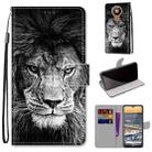 For Nokia 5.3 Coloured Drawing Cross Texture Horizontal Flip PU Leather Case with Holder & Card Slots & Wallet & Lanyard(Black White Lion Head) - 1