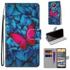 For Nokia 5.3 Coloured Drawing Cross Texture Horizontal Flip PU Leather Case with Holder & Card Slots & Wallet & Lanyard(Blue Red Butterfly) - 1