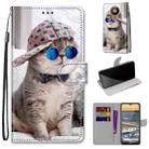 For Nokia 5.3 Coloured Drawing Cross Texture Horizontal Flip PU Leather Case with Holder & Card Slots & Wallet & Lanyard(Slant Hat Blue Mirror Cat) - 1