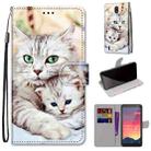 For Nokia C2 Coloured Drawing Cross Texture Horizontal Flip PU Leather Case with Holder & Card Slots & Wallet & Lanyard(Big Cat Holding Kitten) - 1