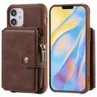 For iPhone 12 mini Zipper Shockproof Protective Case with Card Slots & Bracket & Photo Holder & Wallet Function (Coffee) - 1