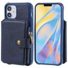 For iPhone 12 mini Zipper Shockproof Protective Case with Card Slots & Bracket & Photo Holder & Wallet Function (Blue) - 1