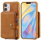 For iPhone 12 mini Zipper Shockproof Protective Case with Card Slots & Bracket & Photo Holder & Wallet Function (Brown) - 1