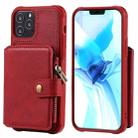 For iPhone 12 / 12 Pro Zipper Shockproof Protective Case with Card Slots & Bracket & Photo Holder & Wallet Function(Red) - 1